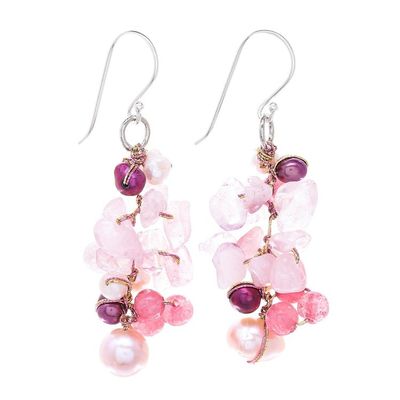 Alternate image for Rose Quartz and Cultured Freshwater Pearl Dangle Earrings Sweet Summer