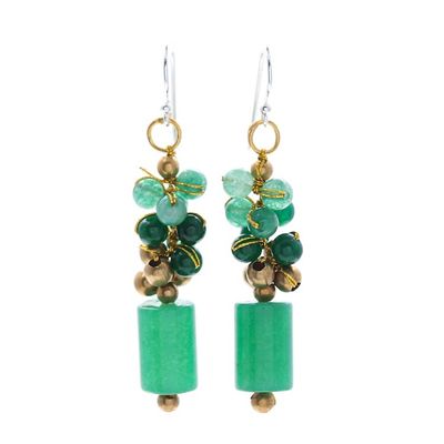 Alternate image for Quartz and Brass Beaded Dangle Earrings with Silver Hooks Green Touch