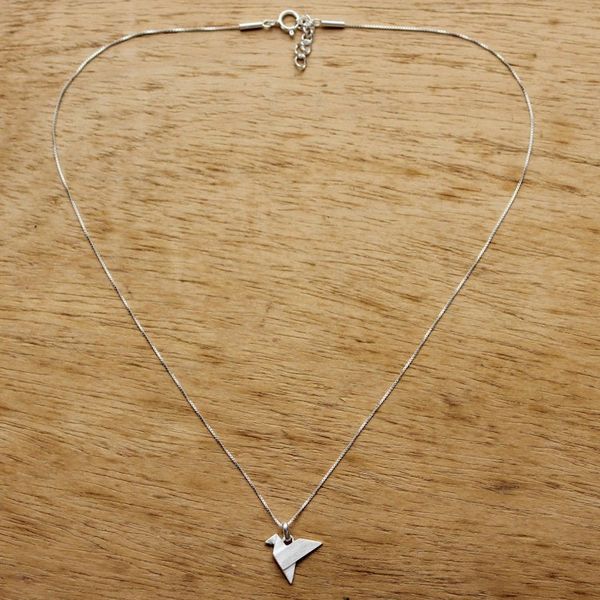 Alternate image for Origami Bird Sterling Silver Pendant Necklace from Thailand Origami Flight