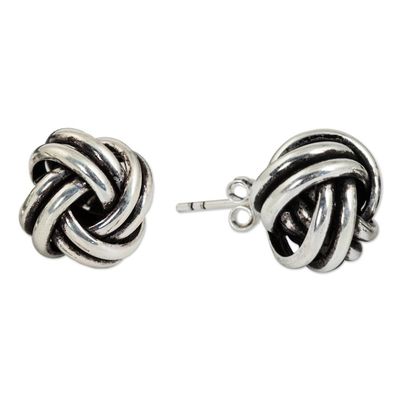 Alternate image for Artisan Crafted Silver Stud Earrings Double Love Knot