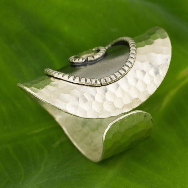 Alternate image for Artisan Made Thai Silver Wrap Ring with Oxidized Finish Silver Sun
