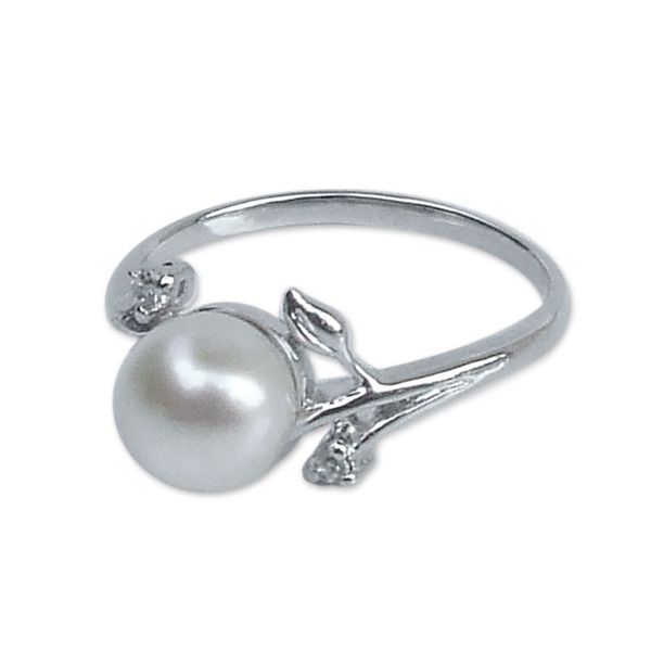Alternate image for White Gold Plated Cultured Pearl Ring Budding Beauty