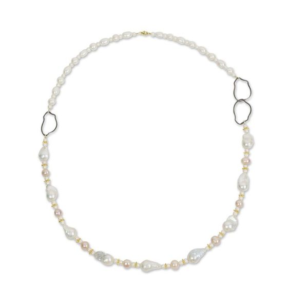 Alternate image for White Pearl Necklace with Sterling Silver and 24k Gold Plate Exotic Muse