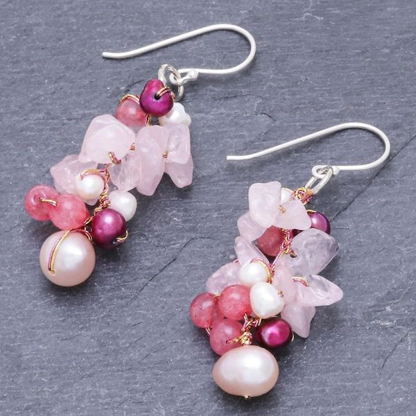 Alternate image for Rose Quartz and Cultured Freshwater Pearl Dangle Earrings Sweet Summer