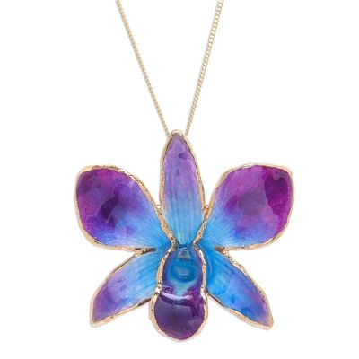 Alternate image for Gold-Plated Blue Orchid Petal Pendant Necklace and Brooch Orchid Magic in Blue