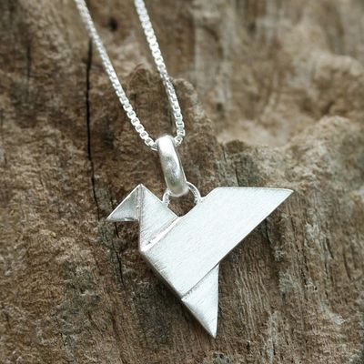 Alternate image for Origami Bird Sterling Silver Pendant Necklace from Thailand Origami Flight