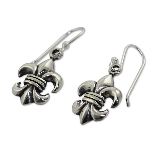 Alternate image for Fleur-de-lis Dangle Earrings Crafted in Sterling 925 Silver Fleur-de-lis