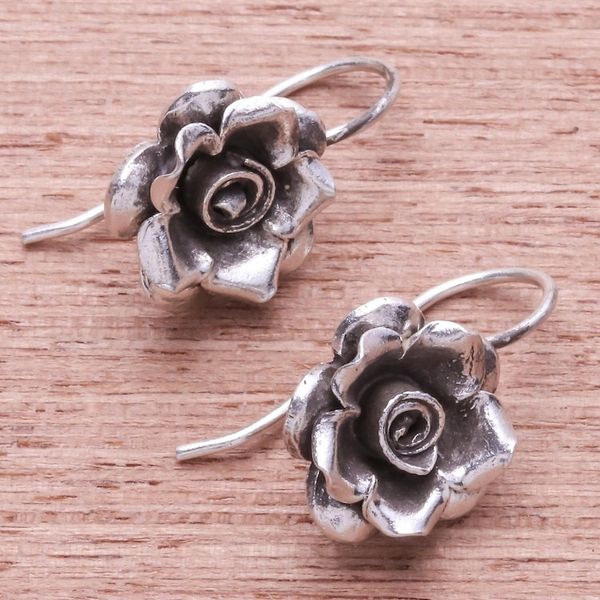 Alternate image for Rose Theme Thai Karen Hill Tribe Silver Drop Earrings Hill Tribe Roses
