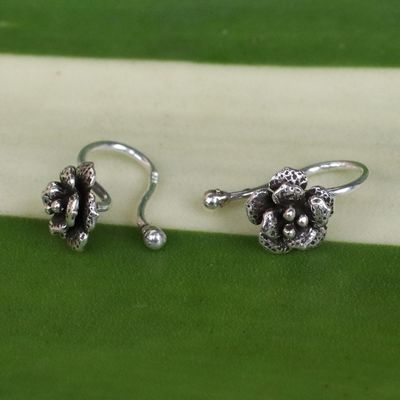 Alternate image for Handcrafted Sterling Silver Flower Ear Cuffs from Thailand Garden Blossoms