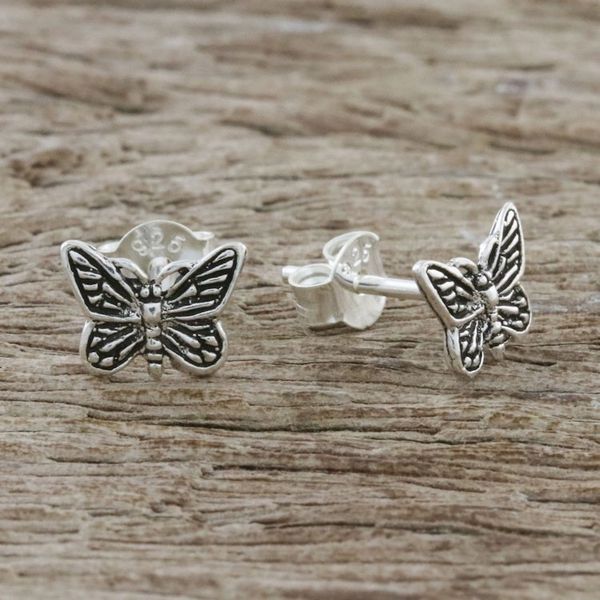 Alternate image for Sterling Silver Butterfly Stud Earrings from Thailand Prophetic Wings