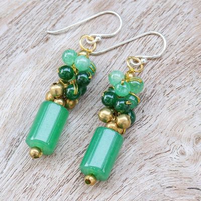 Alternate image for Quartz and Brass Beaded Dangle Earrings with Silver Hooks Green Touch