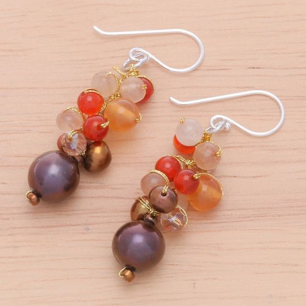 Alternate image for Chalcedony and Cultured Pearl Dangle Earrings Chocolate Truffle