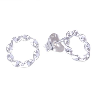 Alternate image for Polished Sterling Silver Spiraled Stud Earrings Mesmerizing Waves