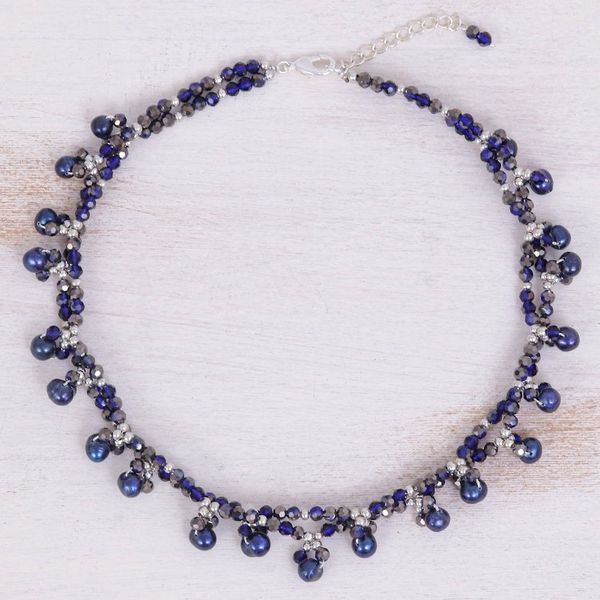 Alternate image for Blue Cultured Pearl Beaded Necklace with Silver Accents Wonderful Blue