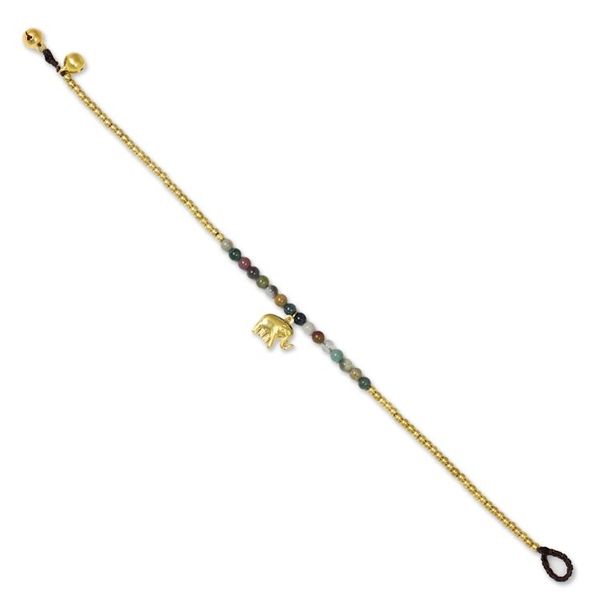 Alternate image for Elephant Charm Agate and Beaded Brass Anklet Stylish Elephant