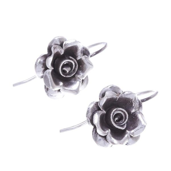 Alternate image for Rose Theme Thai Karen Hill Tribe Silver Drop Earrings Hill Tribe Roses