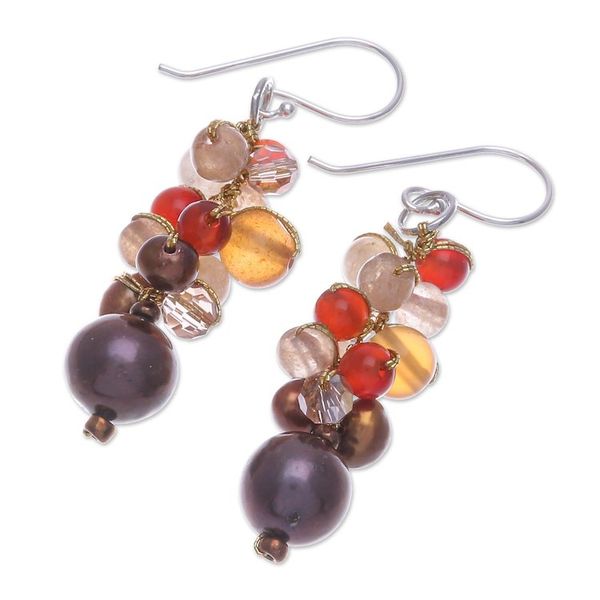 Alternate image for Chalcedony and Cultured Pearl Dangle Earrings Chocolate Truffle