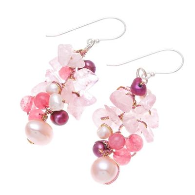 Alternate image for Rose Quartz and Cultured Freshwater Pearl Dangle Earrings Sweet Summer