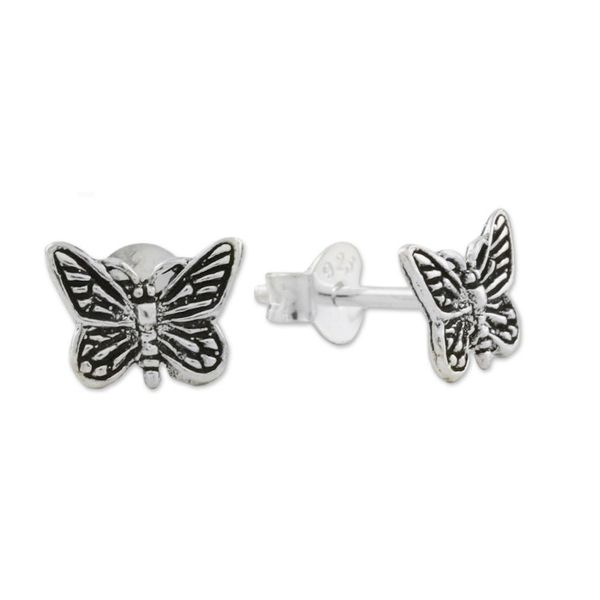 Alternate image for Sterling Silver Butterfly Stud Earrings from Thailand Prophetic Wings