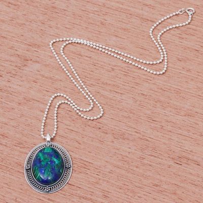 Alternate image for Azure-Malachite Pendant Necklace from Thailand Sea Turn