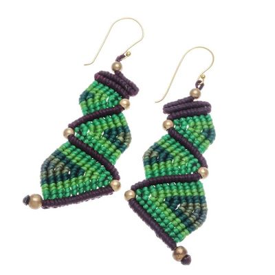 Alternate image for Zigzag Pattern Hand-Knotted Dangle Earrings in Green Zigzag Dream in Green