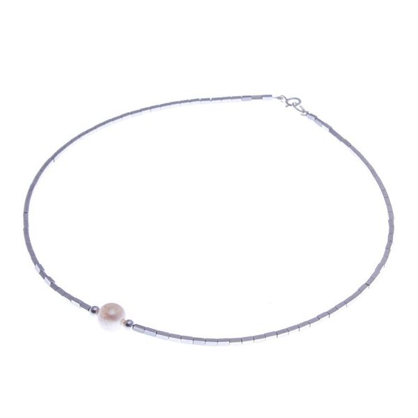 Alternate image for Hematite Beaded Necklace with Pink Cultured Pearl Pendant The Magic of Compassion