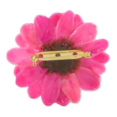 Alternate image for Natural Aster Flower Brooch in Fuchsia from Thailand Let It Bloom in Fuchsia