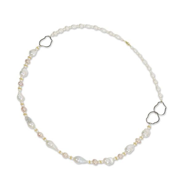Alternate image for White Pearl Necklace with Sterling Silver and 24k Gold Plate Exotic Muse