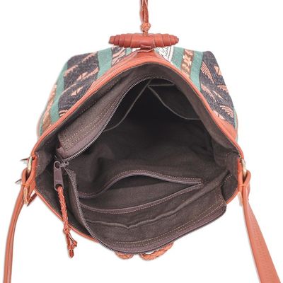 Alternate image for Thai Cotton Blend Sling Bag with Leather Strap Joyful Journey in Green