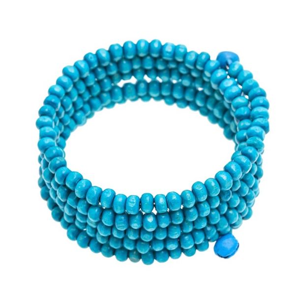 Alternate image for Handcrafted Blue Wood Beaded Wrap Bracelet with Bells 1 In Blue Spin