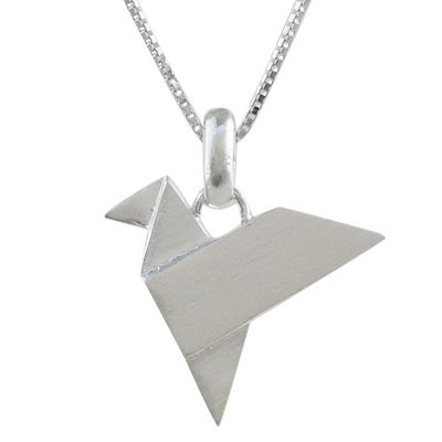 Alternate image for Origami Bird Sterling Silver Pendant Necklace from Thailand Origami Flight