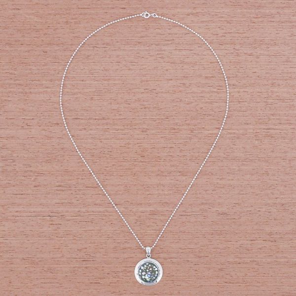Alternate image for Handcrafted Roman Glass Pendant Necklace Glitter Moon