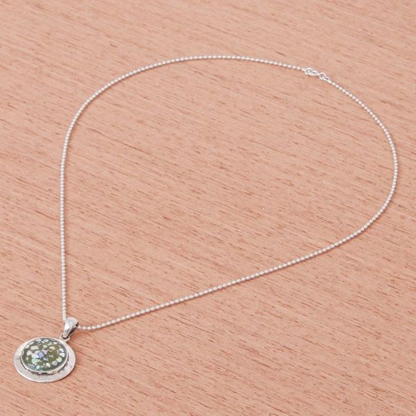 Alternate image for Handcrafted Roman Glass Pendant Necklace Glitter Moon