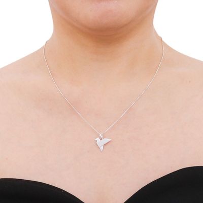 Alternate image for Origami Bird Sterling Silver Pendant Necklace from Thailand Origami Flight