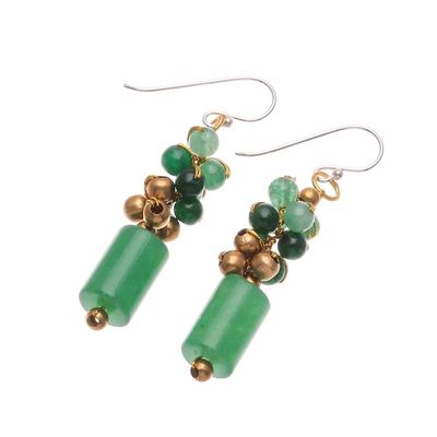 Alternate image for Quartz and Brass Beaded Dangle Earrings with Silver Hooks Green Touch