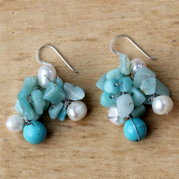Alternate image for Beaded Cultured Pearl and Blue Quartz Earrings Phuket Beach