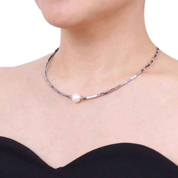 Alternate image for Hematite Beaded Necklace with Pink Cultured Pearl Pendant The Magic of Compassion