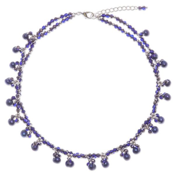 Alternate image for Blue Cultured Pearl Beaded Necklace with Silver Accents Wonderful Blue