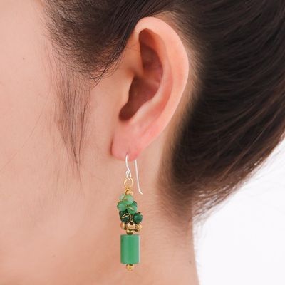 Alternate image for Quartz and Brass Beaded Dangle Earrings with Silver Hooks Green Touch
