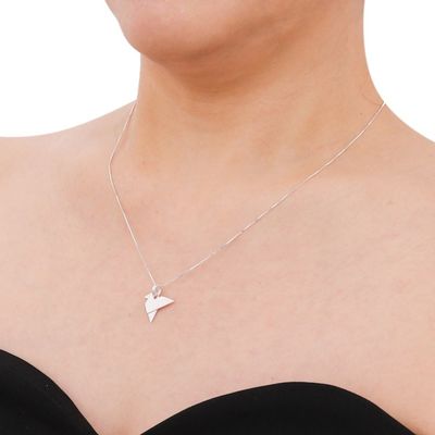Alternate image for Origami Bird Sterling Silver Pendant Necklace from Thailand Origami Flight