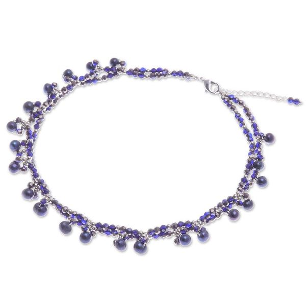 Alternate image for Blue Cultured Pearl Beaded Necklace with Silver Accents Wonderful Blue