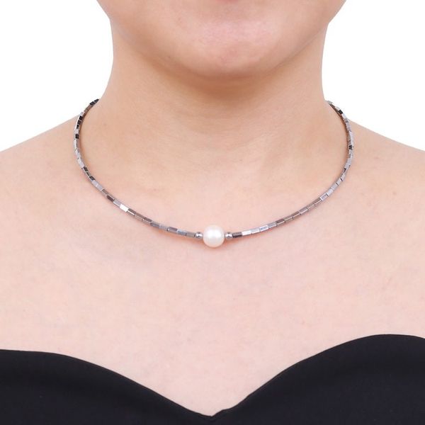 Alternate image for Hematite Beaded Necklace with Pink Cultured Pearl Pendant The Magic of Compassion