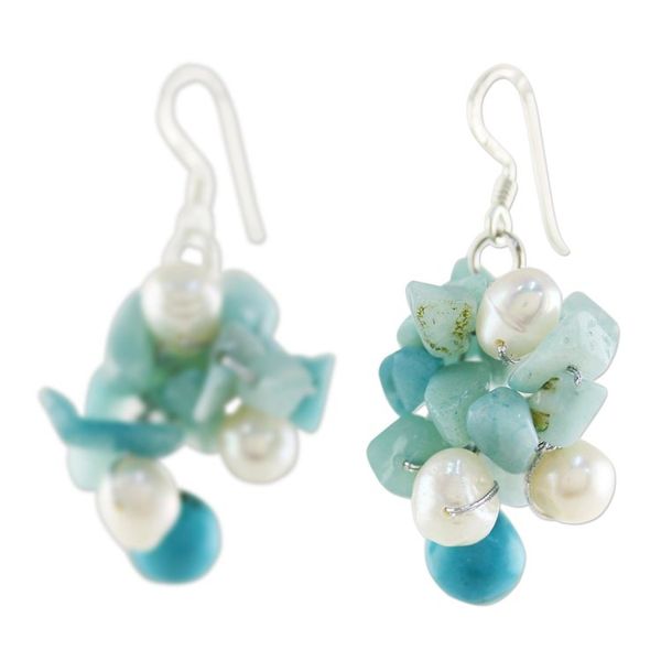 Alternate image for Beaded Cultured Pearl and Blue Quartz Earrings Phuket Beach