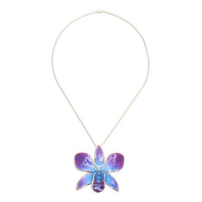 Alternate image for Gold-Plated Blue Orchid Petal Pendant Necklace and Brooch Orchid Magic in Blue