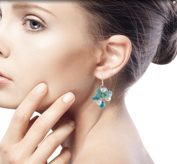 Alternate image for Beaded Cultured Pearl and Blue Quartz Earrings Phuket Beach