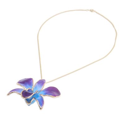 Alternate image for Gold-Plated Blue Orchid Petal Pendant Necklace and Brooch Orchid Magic in Blue