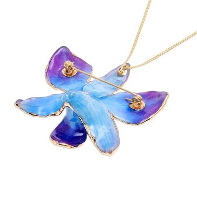 Alternate image for Gold-Plated Blue Orchid Petal Pendant Necklace and Brooch Orchid Magic in Blue