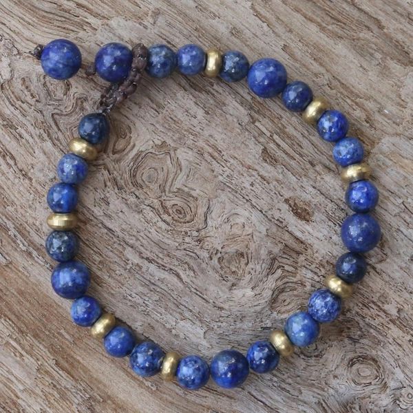 Alternate image for Lapis Lazuli and Brass Beaded Bracelet from Thailand Beautiful Thai in Blue