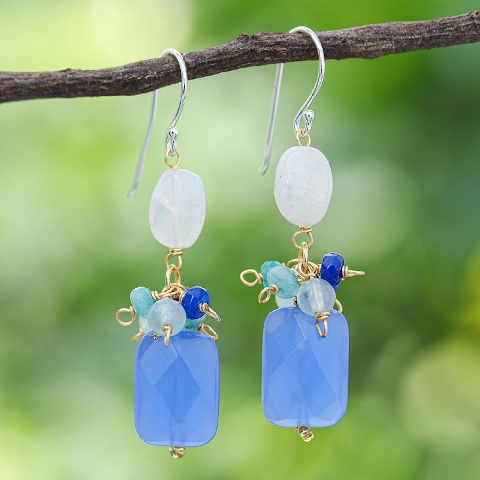 Sterling Silver and Quartz Dangle Earrings 'Blueberry Soda'