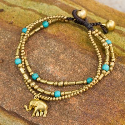 Alternate image for Brass Bracelet Turquoise-color Gems Beaded Jewelry Thai Elephant Charm
